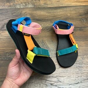 Teva Original Kids Green Pink Rubber Shoes Casual Walking Sandals Girls Size 6